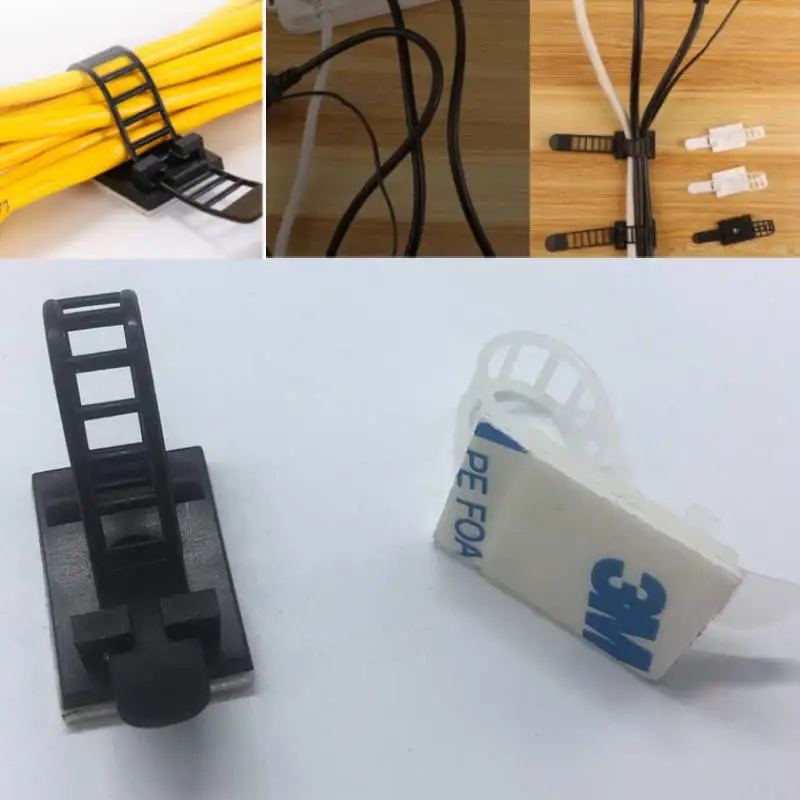 

10Pcs Black/White Cable Clip Cable Adjustable Cable Tie Holder Adjustable Nylon USB Cable Organizer Self Adhesive Tie Clip