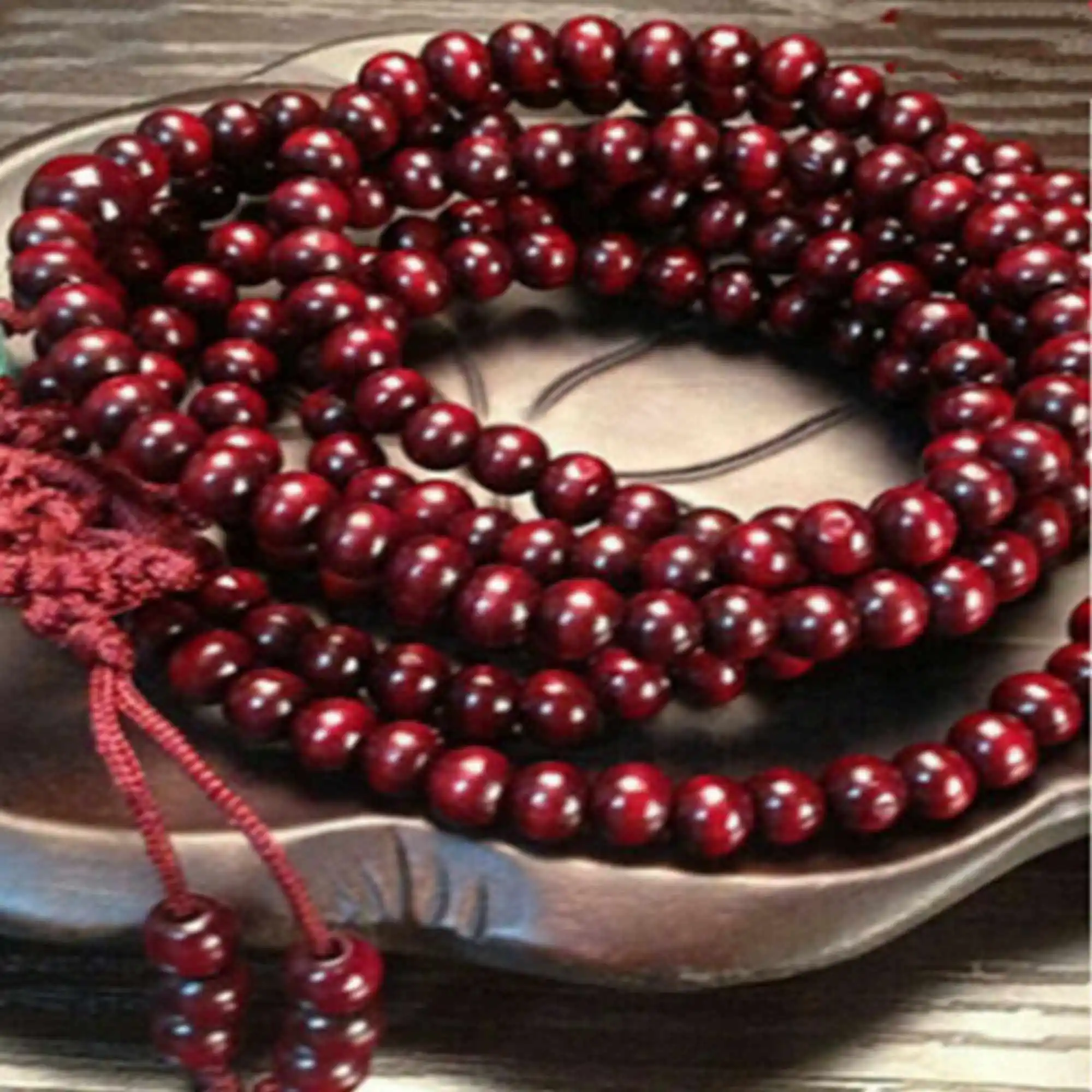 

6mm Fashion natural round Rosewood 216 Buddha Beads mala Bracelet Restore Beaded Taseel Colorful Glowing Dark Matter