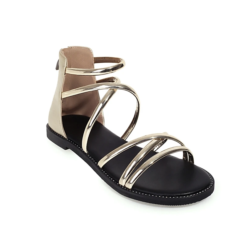 

BLXQPYT 2021 Summer Shoes Woman Sandals Zipper Flat Sandalias Mujer Gladiator Beach Sandals Ladies Open Toe Big Size 34-40 999