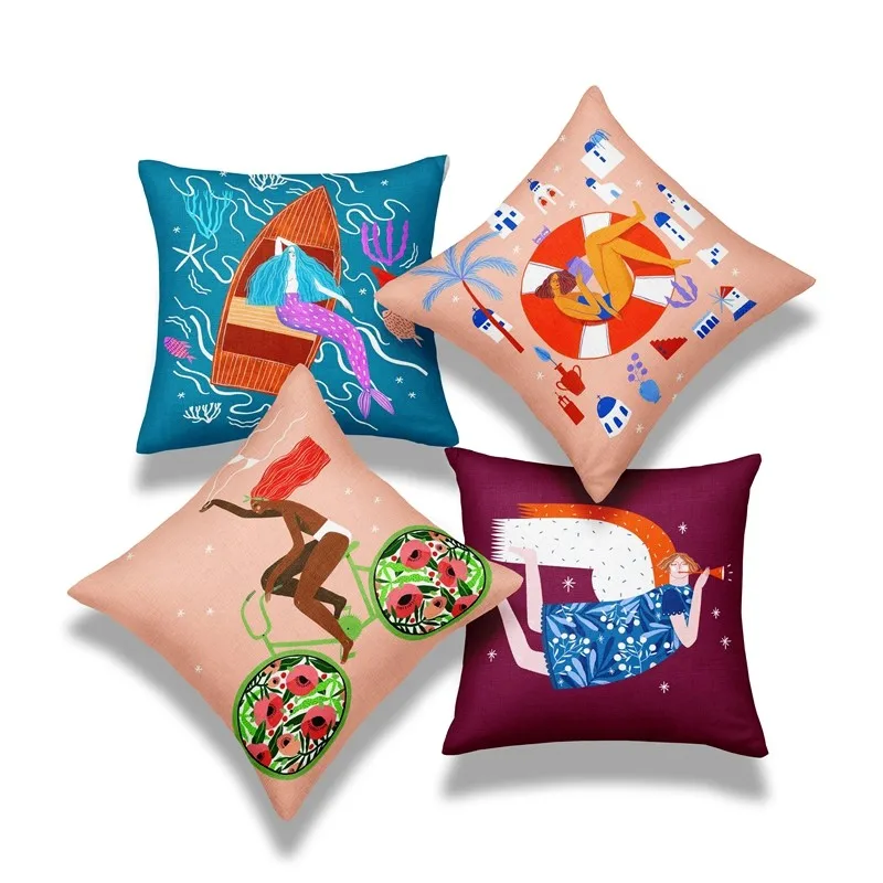

4pcs Decorative Throw Pillow Covers Set Of 4 Printed Linen Pillowcase Summer Style Home Decor Sofa Pillows Almofadas Decorativas