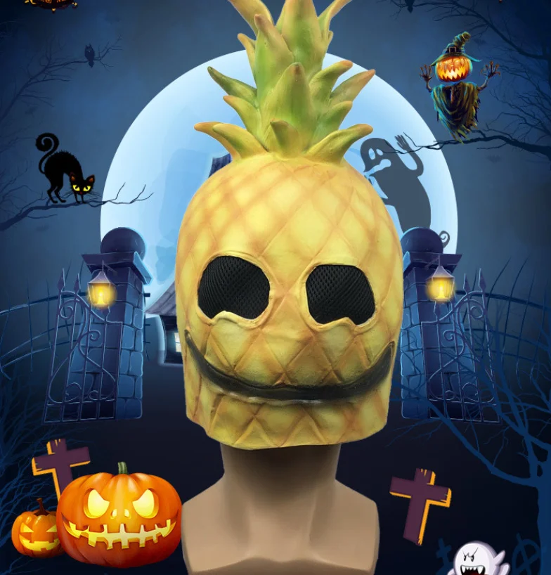 

Качественная маска для косплея из ананаса, высокий костюм, латексный шлем, реквизит для Хэллоуина, вечеринки, карнавала