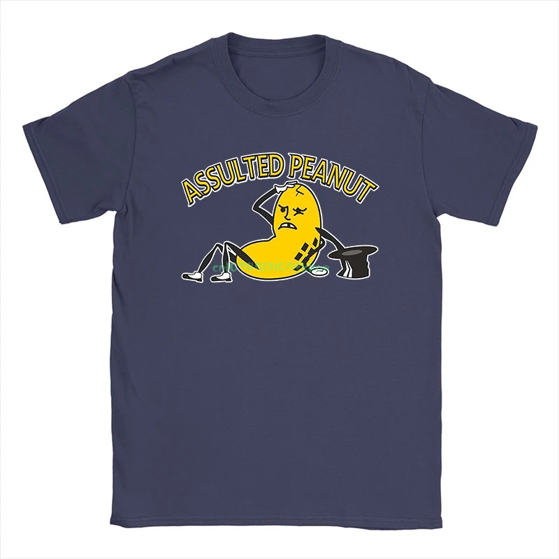

Novelty Cotton T-shirt Assulted Peanut Graphic Tee Unisex Men Women Personality Top Summer Cartoon Funny Navy Blue Luxury Shirt