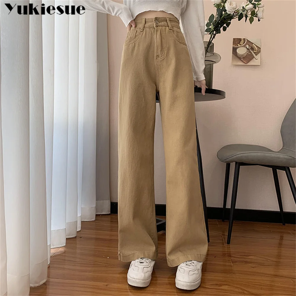 

spring 2022 womens khaki blue vintage high waist Women's Wide leg jeans baggy woman denim capris Pants jean mom jeans trousers