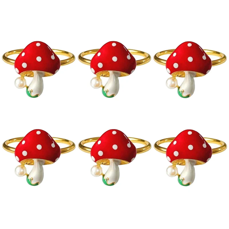 

6 шт., кольца для салфеток в виде грибов, красные кольца для салфеток, праздничный декор для стола на свадьбу, вечерние, украшение для обеденн...