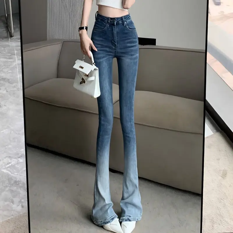 

Vintage Decorative Flare Jeans Women High Waisted Spring Wash Skinny Vaqueros Fashion Bottom Denim Pants Lady Jeans S265