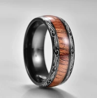 new fashion 8mm mens black tungsten carbide ring hawaiian koa wood inlay dome engagement ring mens wedding band jewelry gift