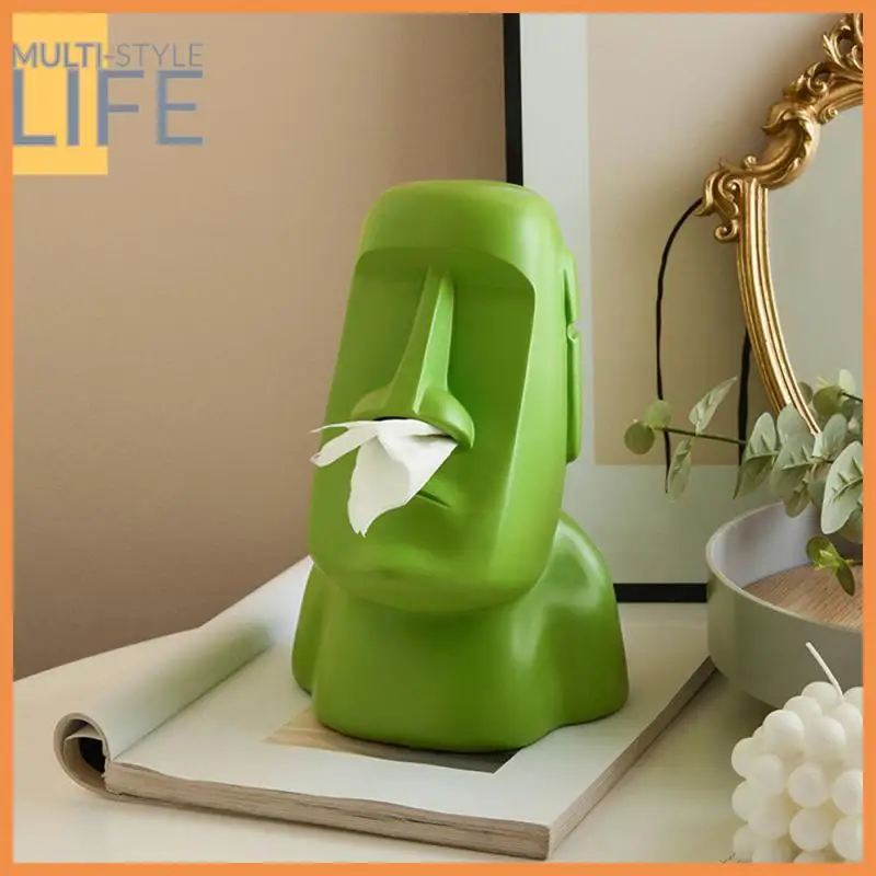 

Органайзер для хранения салфеток, поднос для бумаги для спальни, ванной комнаты ручной работы, для дома, офиса, с каменной фигуркой лица