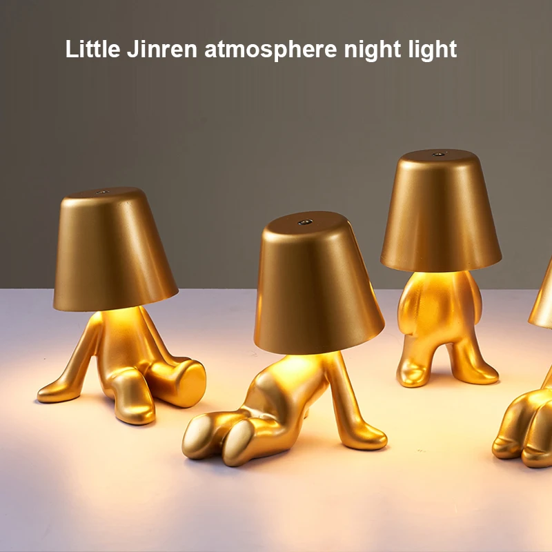 

LED Night Light Small Golden Man Shape Lamp Tricolor Dimming Art Decoration Lamp Coffee Shop Bar Bedside Table Atmosphere Lamp