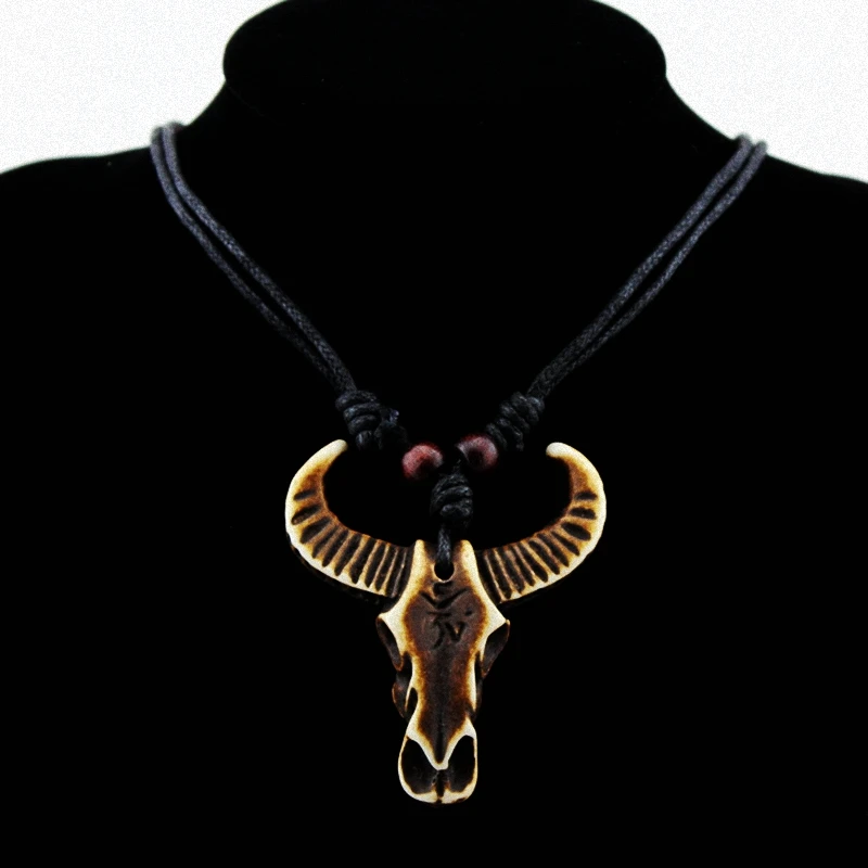 Ожерелье в стиле дикой природы с имитацией черепа длинная цепочка бычьей кости