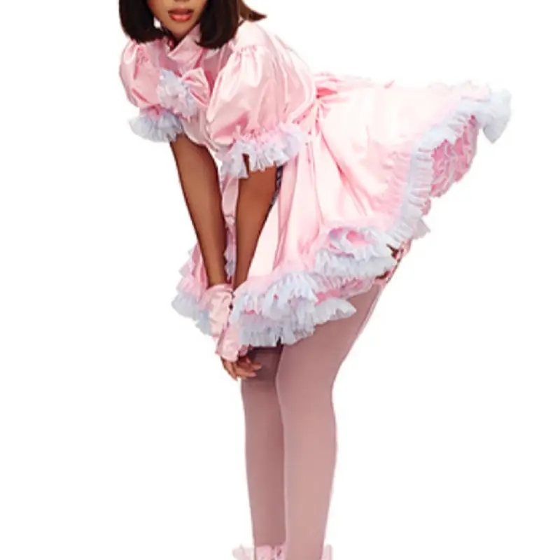 Платье розовое с замком Средний Воротник независимый фартук кружевное пушистое