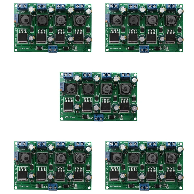 

5X 3A 4 Channels Multiple Switching Power Supply Module 3.3V 5V 12V ADJ Output DC DC Step-Down Buck Converter Board