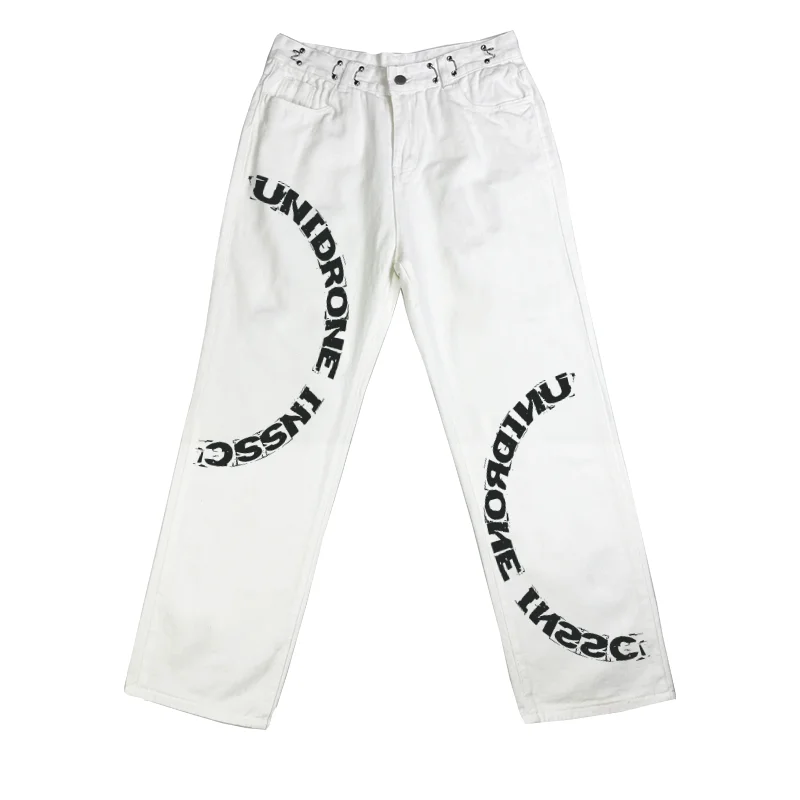 Men's Jeans Semicircle Alphabet Print Straight Jeans Unisex Denim Trousers Y2k Pants Wide Leg Pants Women's Pants Men Clothing