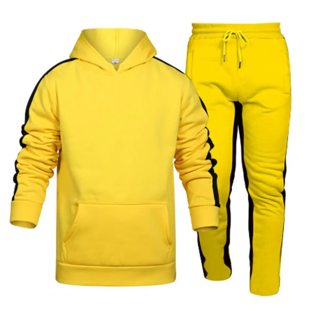 

2Pcs/Set Men Outfit Elastic Waistband Mid-rise Sportswear Set Autumn Patchwork Color Pockets Hooded Sweatshirt Men Pants Set