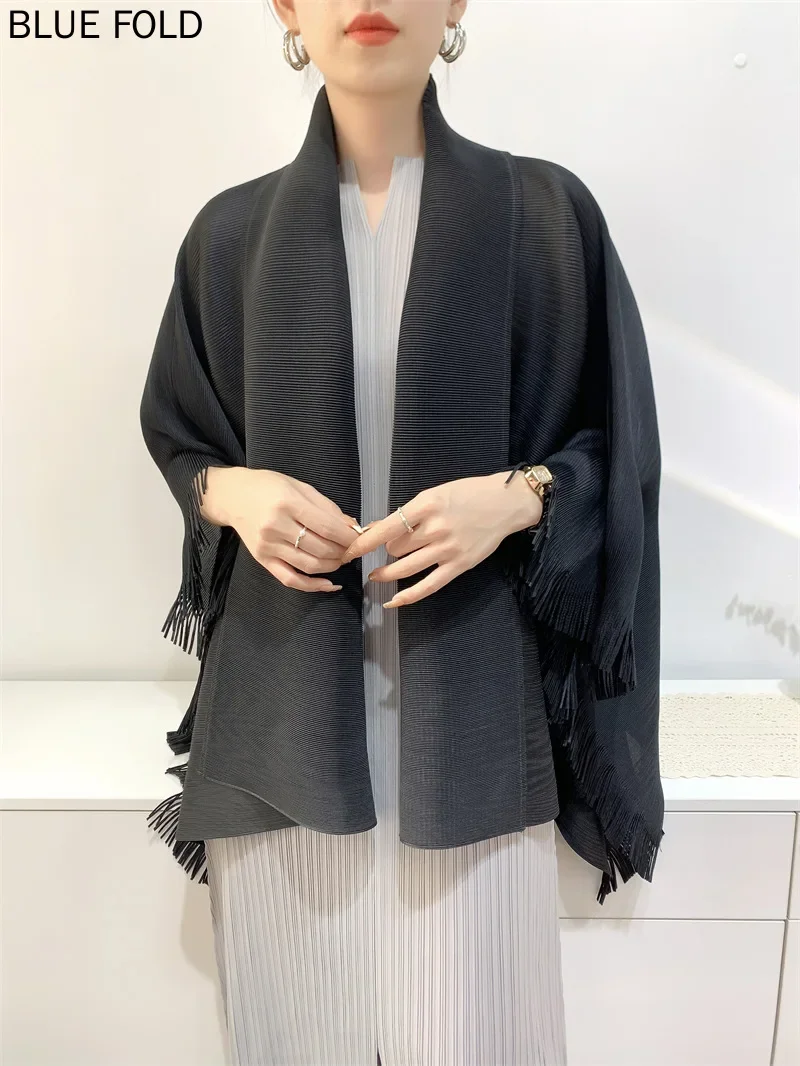 MIYAKE PLEATS Casaco Femini весенне-осенний кардиган с шалью и кисточками женское свободное