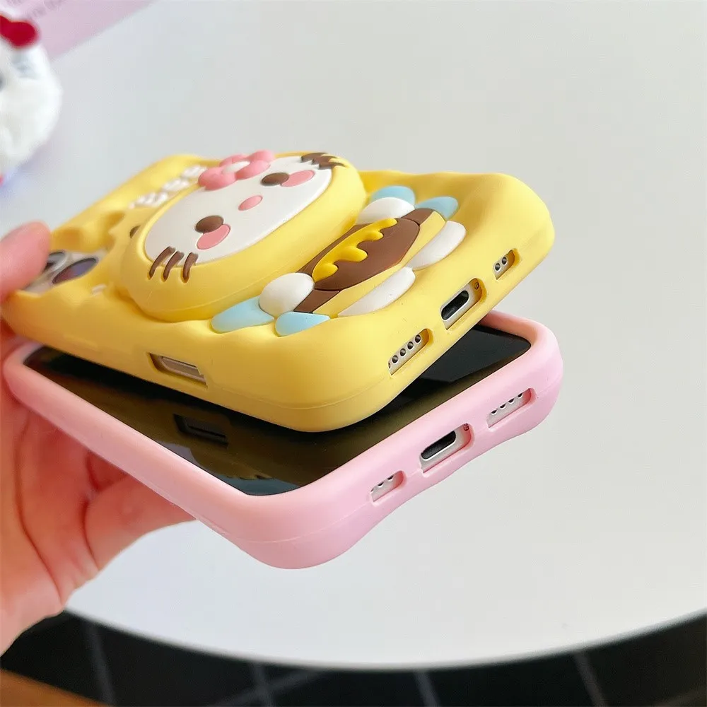 Для iPhone 15 12 Pro 16 13 14 Max Plus 11 XR 3D Bee Hello Kitty Face Grip Tok Holder Мультяшный силиконовый мягкий