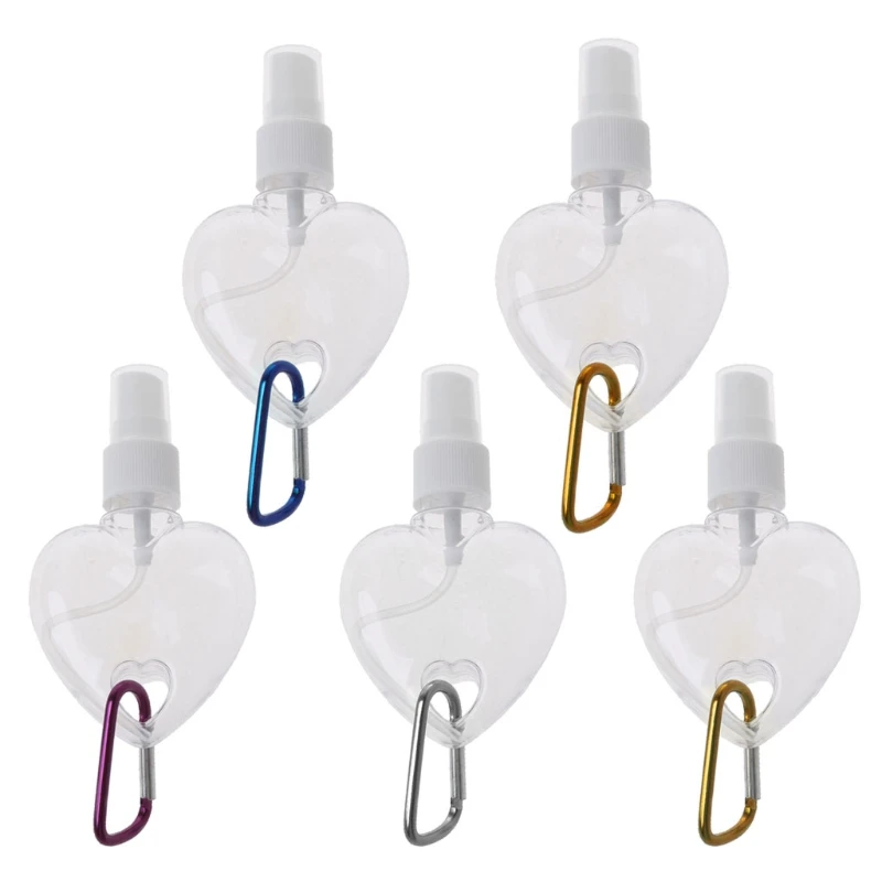 

5Pcs 50ml Portable Heart Spray Bottle Mister Bottle Holder Keychain Carriers