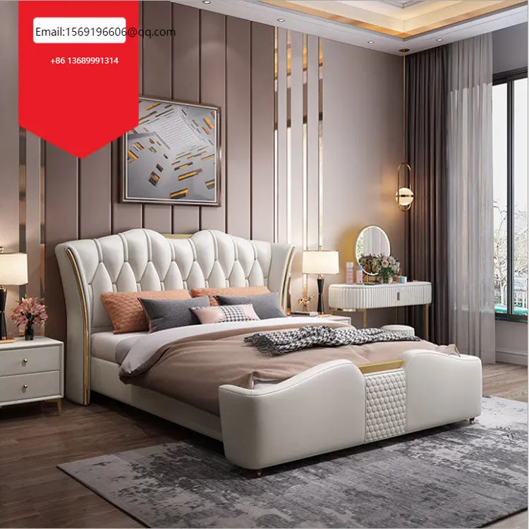 

Nordic high-end Luxury Bed Set Double King Leather Beds minimalist bedroom leather simple modern customization