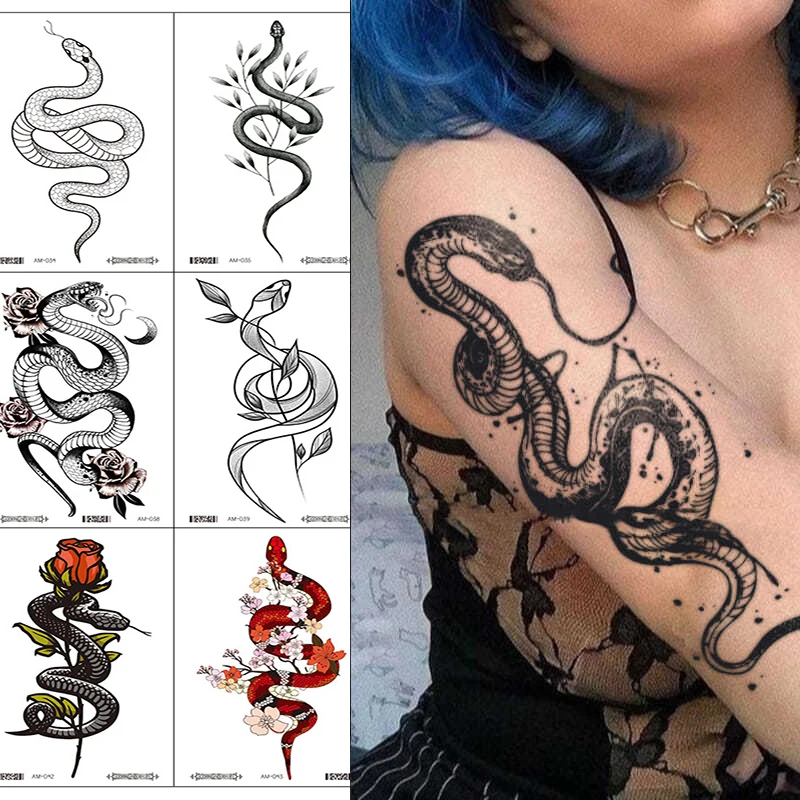 

Sdotter Women Snake Temporary Tattoos Stickers Waterproof Hotwife Eagle Henna Tattoo Fake Body Art Festival Accessories Fashion