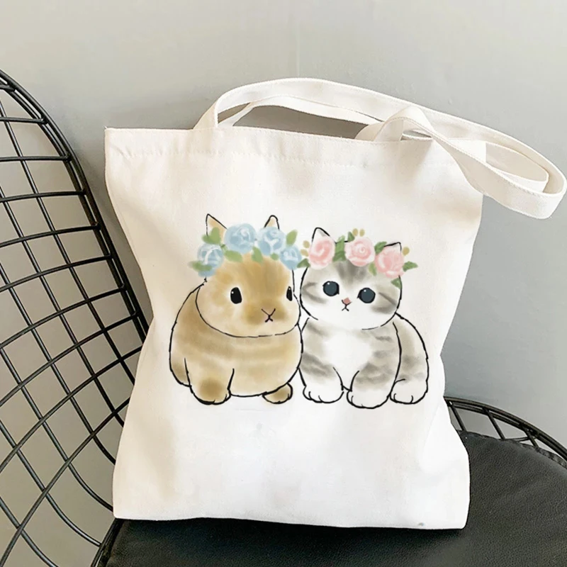

Funny Cats Print Cartoon Style Shopping Bag Harajuku Canvas Bag Tote Bag Handbag Large Capacity Shopper Bag Casual Shoulder Bag