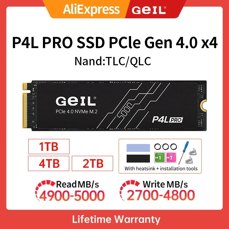 Внутренний твердотельный накопитель GeIL P4L PRO M2 SSD 1 ТБ 2 M.2 NVME 1.4 PCIe 4.0 SSD-диск Gen 4X4 2280