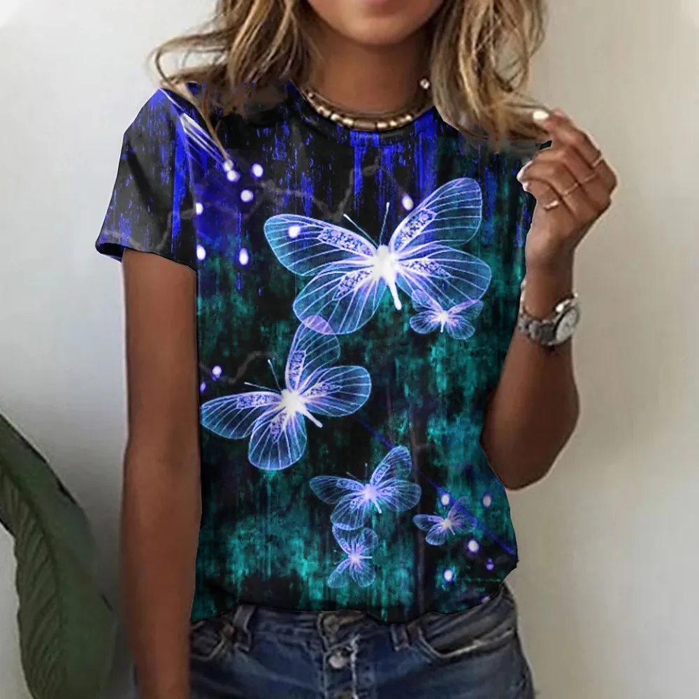 

Women T-shirt 3d Butterfly Graphics Print Tops Female Kawaii Casual Clothes Oversized Streetwear Ladies Short Tees XXS-6XL