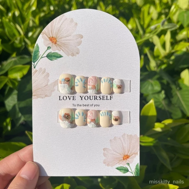 Misskitty ручная работа ногтей короткий квадратный круглый искусственный трехмерный