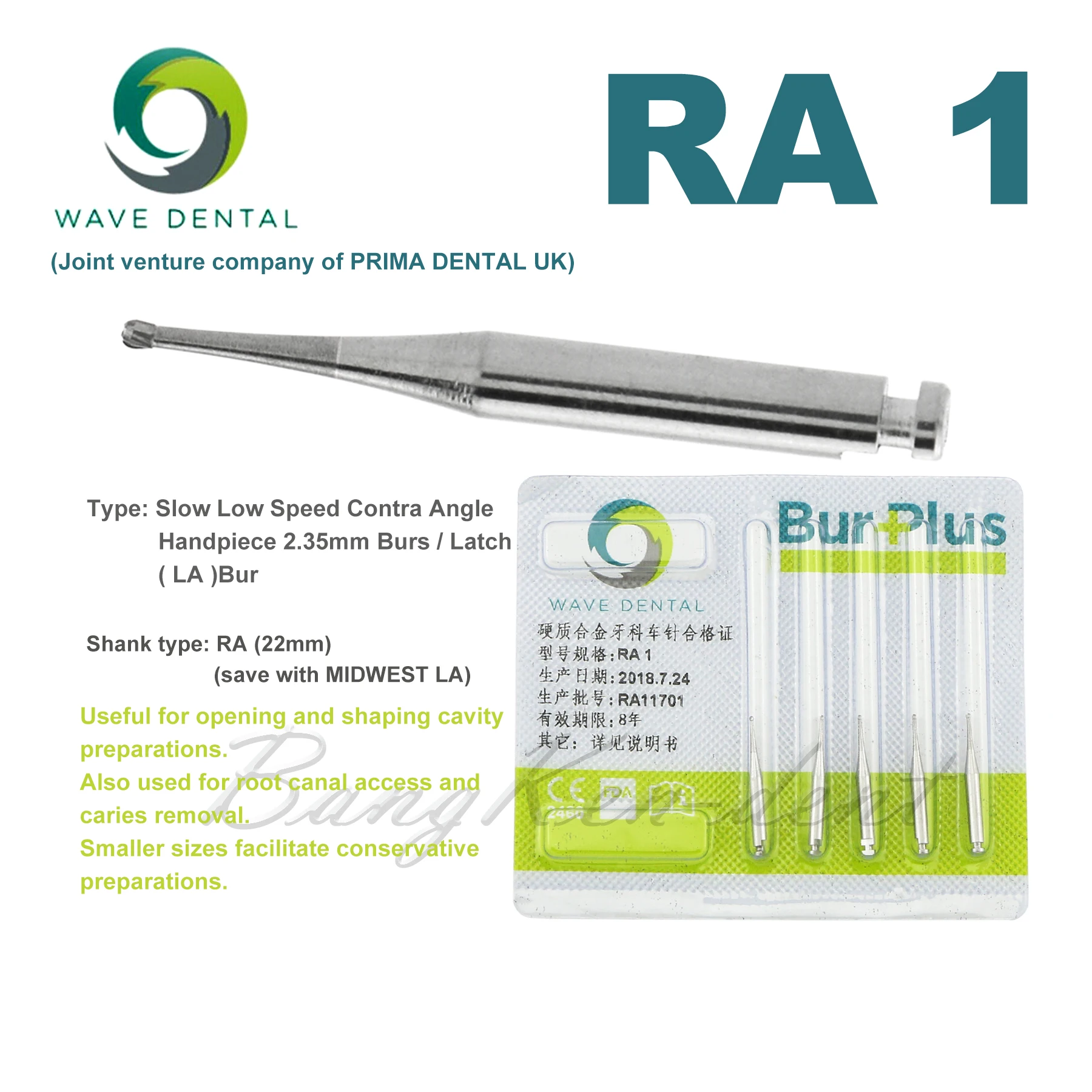 

5Pcs WAVE Dental Bur Plus Tungsten Carbide Latch CA Burs Round Drill RA 1 Fit Low Speed Contra Angle Handpiece 2.35mm