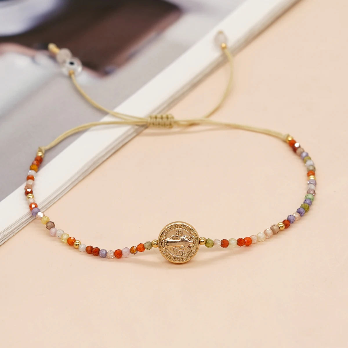 

Friendship Bracelets Lucky Coin Jewelry Gift for Women Teen Girl Boho Rainbow Crystal Summer Bracelet Handmade Rope Chain Bangle