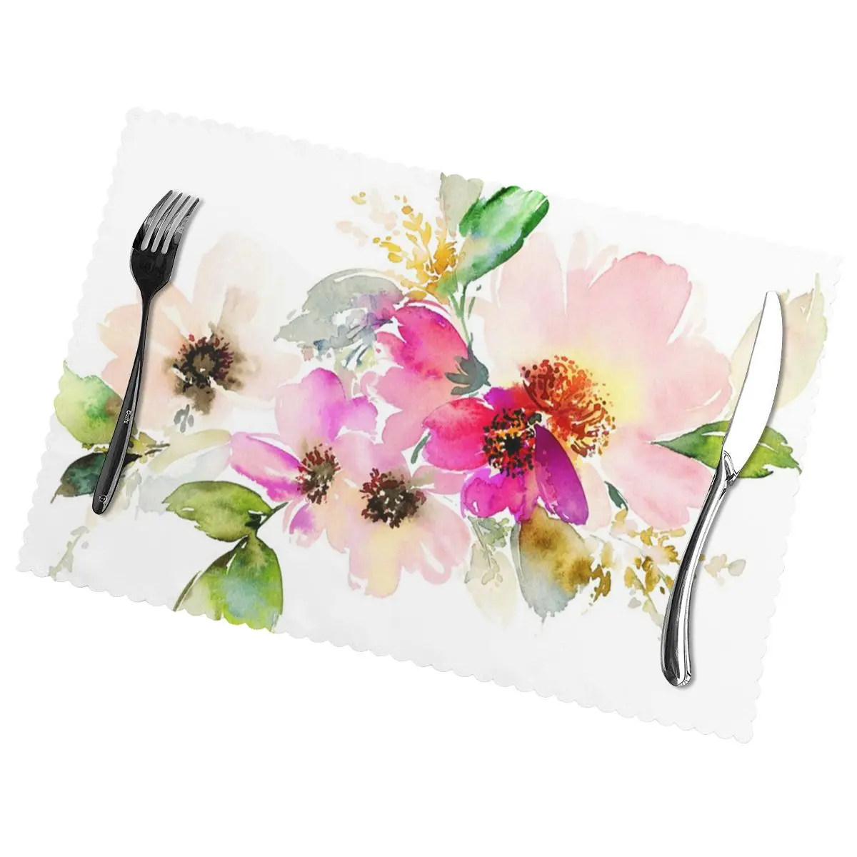 

Watercolor Flower Non-Slip Insulation Place Mats for Kitchen Dining Table Washable Placemats Bowl Coaster Cup Mat Set of 6
