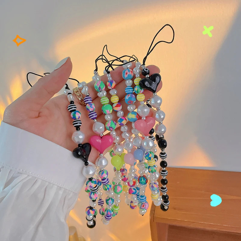 

Fashion Phone Strap Boho Stytle Heart Acrylic Beads Mobile Phone Chain For Women Gril Anti-Lost Telephone Jewelry Accessories