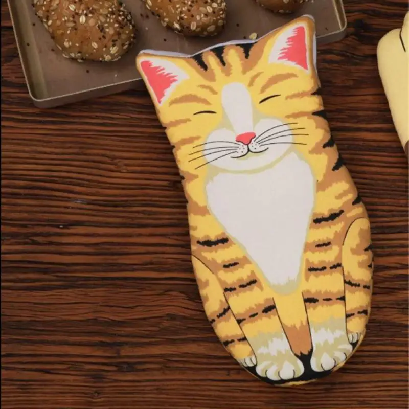 

Heat Insulation Anti-scald Oven Mitts Heat Resistant Potholder Non-slip Cute Cat Shape Oven Gloves Baking Supplies Microwave