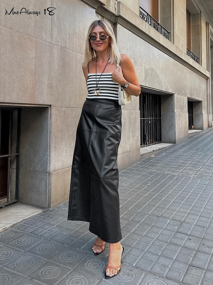 Mnealways18 черная юбка из искусственной кожи длиной до щиколотки женские осенние