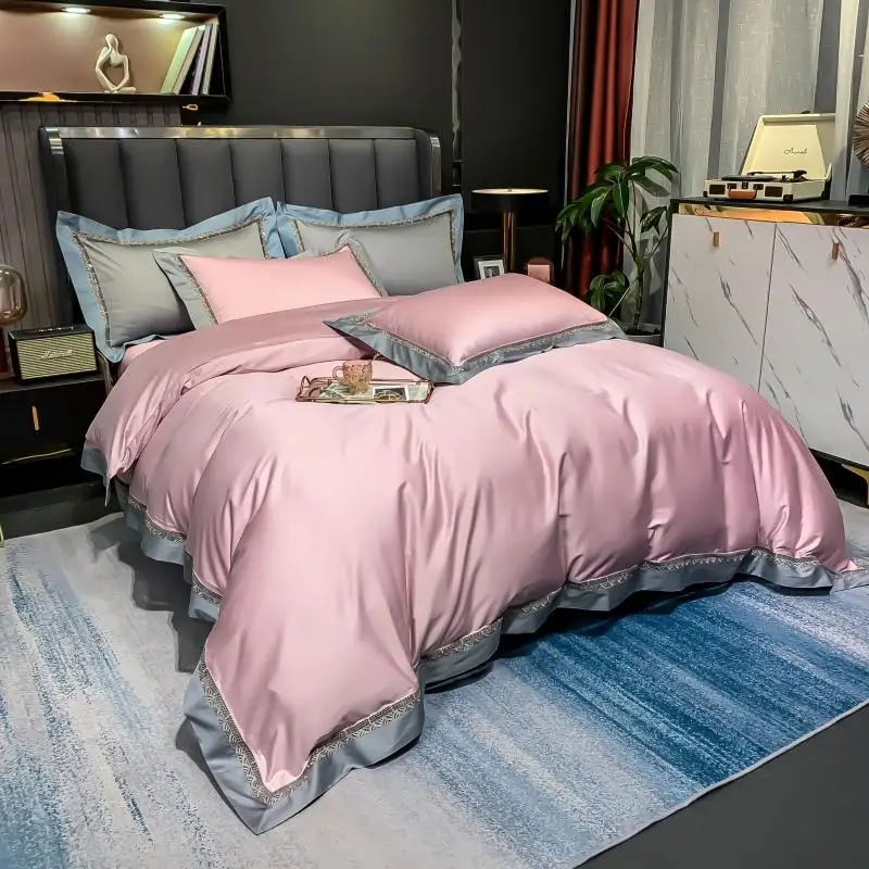 

European style light luxury 100 Australian long-staple cotton four-piece high-end pure cotton satin embroidery quilt bedding