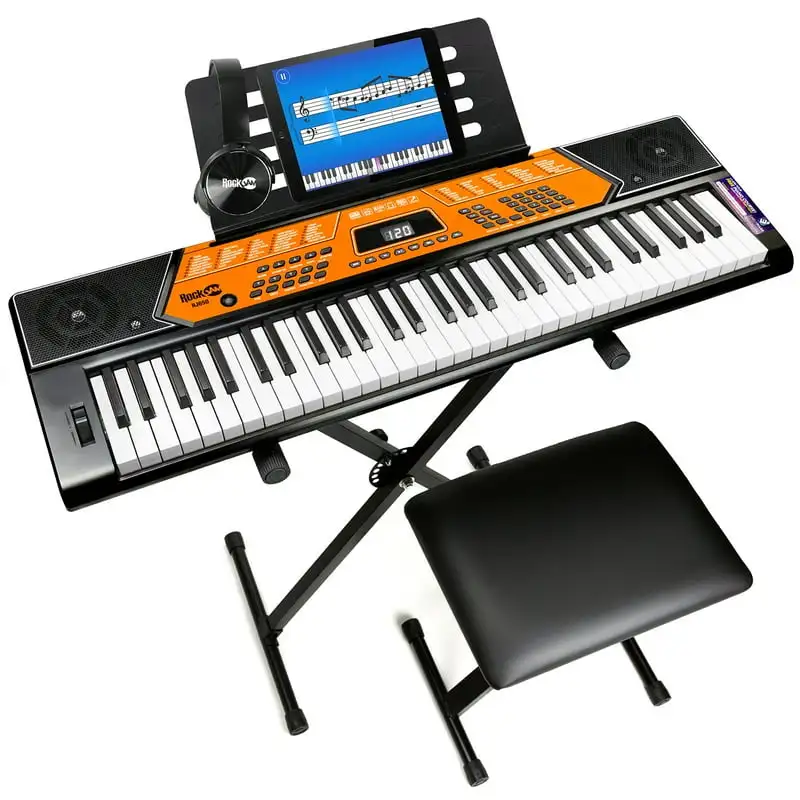 

Keyboard Piano Kit with Stand, Bench, Music Stand, Headphones, Piano Note Stickers & Lessons Piano accessories Piano cover