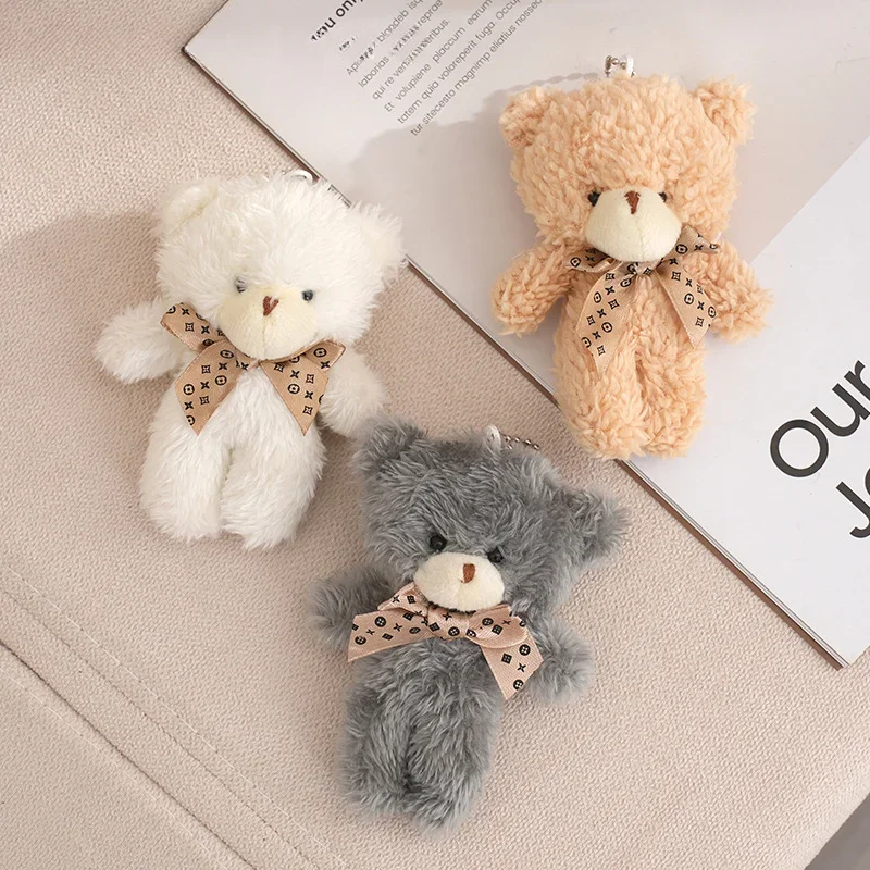 3Pcs/lot Cute Cartoon Teddy Bear Mini Bow Tie Stuffed Plush Doll Toy Children's Decorative Birthday Gifts Keychain Pendant