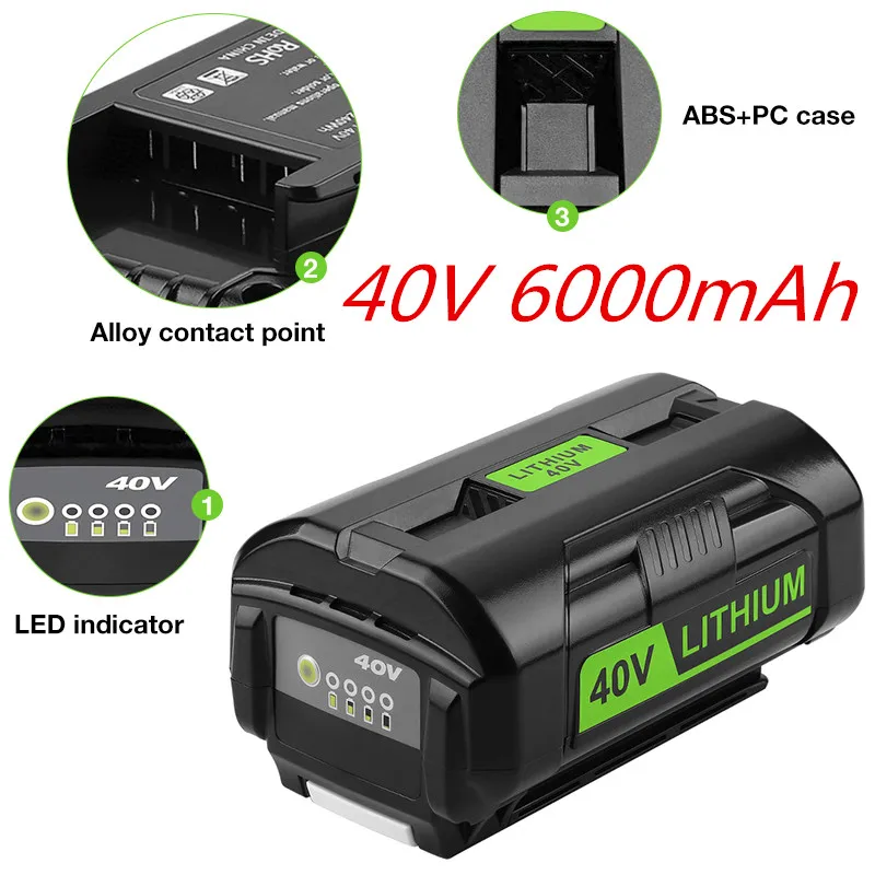 

40V 6.0Ah Li-ion Battery for Ryobi OP4040 OP4026 OP4030 OP4050 OP4060A OP40201 OP40301 Collection Cordless Power Tools Battery