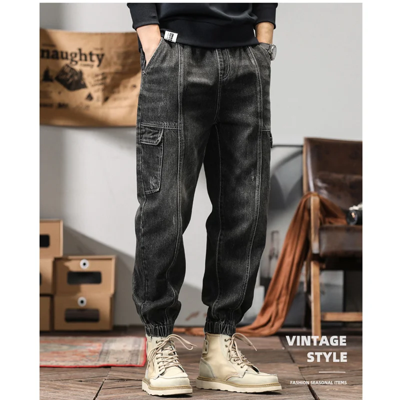 Streetwear Men 2022 New Pattern Vintage Recreational Black Grey Pants Straight Cylinder Comfortable Loose Jeans Autumn Female