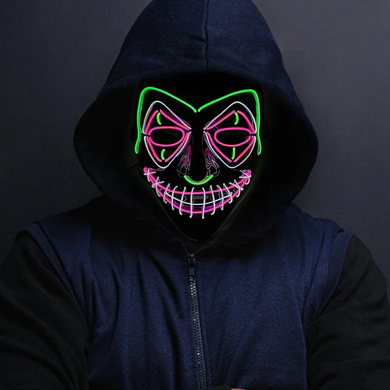 

High quality glowing LED neon Halloween V-shaped blood clown mask cosplay the role of joker flashing at Halloween Carnival