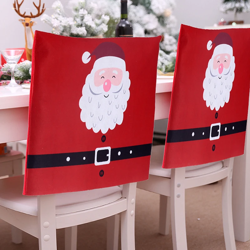 

Christmas Chair Covers Santa Printed Elastic Stretch Dining Chairs Slipcover for New Year Merry Christmas Party Home Table Decor