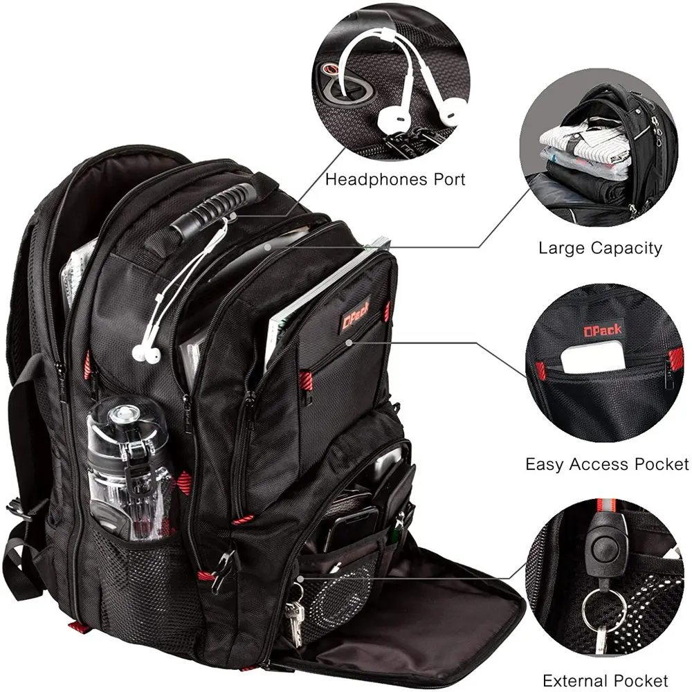 Extra Large RFID-Safe Travel Black Backpack  TSA Friendly
