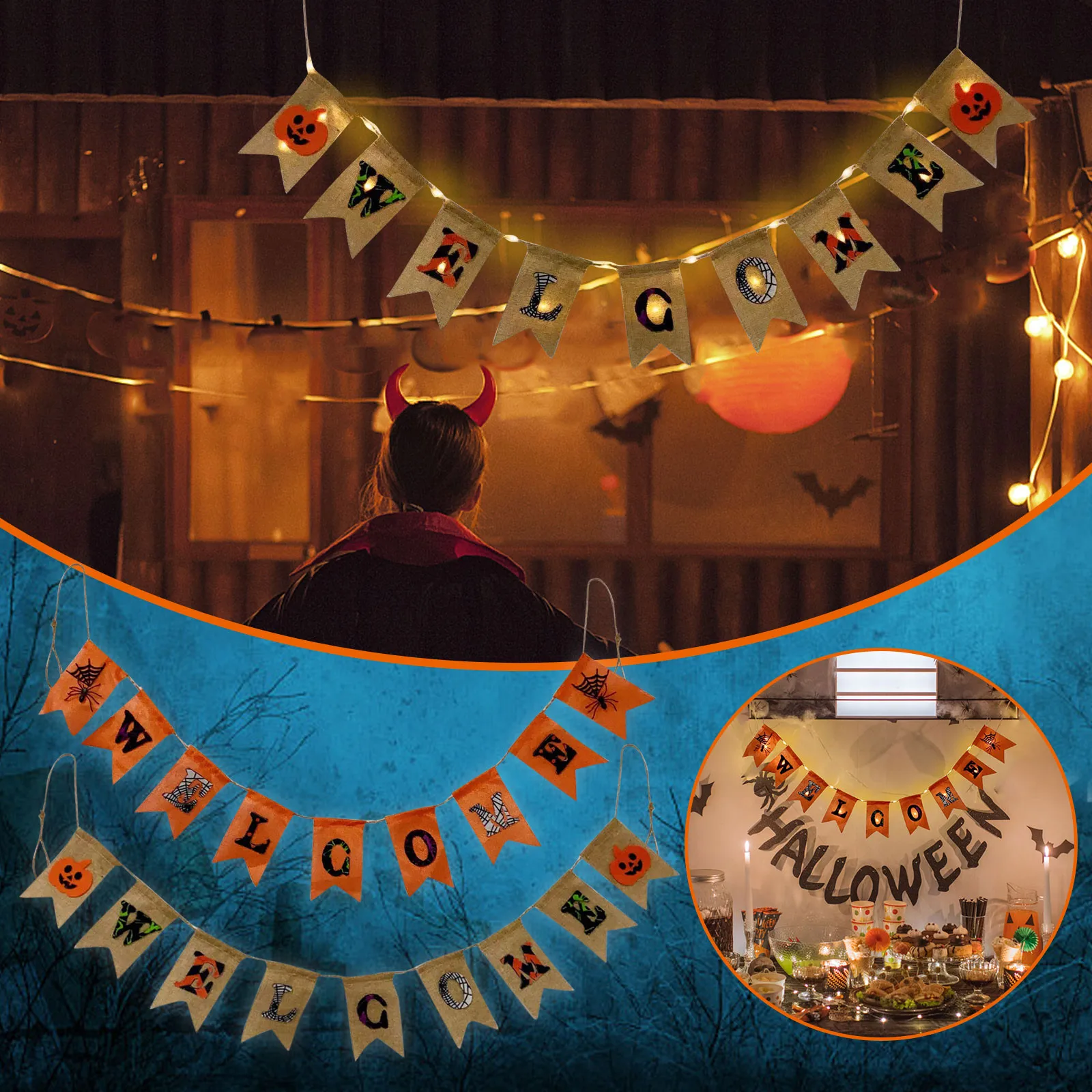 

Светящийся тянущийся флаг на Хэллоуин, украшение для фотографий