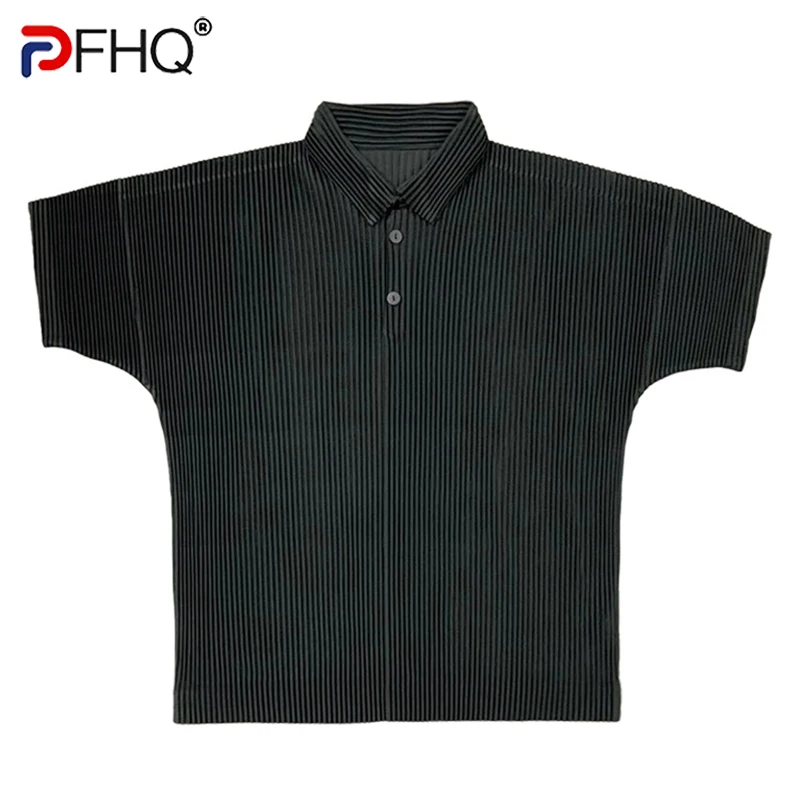 

PFHQ 2023 Trendy Men's Summer Fold Short Sleeve Shirts Stylish Beach Thin Elegant Buttoned Pullover Tops High Quality Pleat Polo
