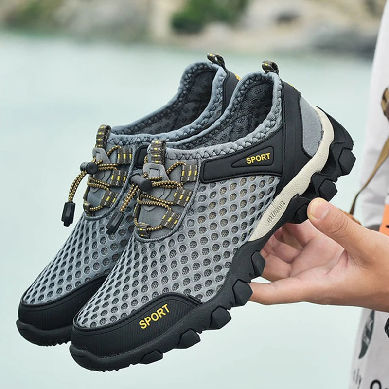 Summer Men's Mesh Hiking Shoes Breathable Anti-Slip Wading Shoes Outdoor Running Sneakers Leisure Walking Footwear