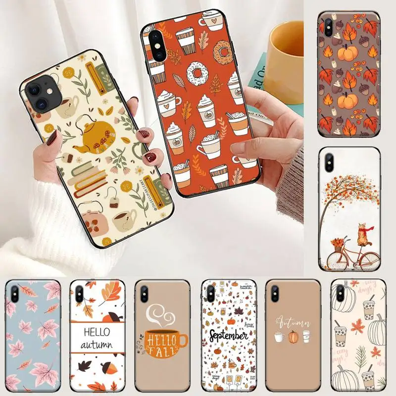 

Happy Autumn Maple leaf Pumpkin Cat fall Phone Case For iphone 11 13 12 14 x xs xr pro max mini plus boys girls cover