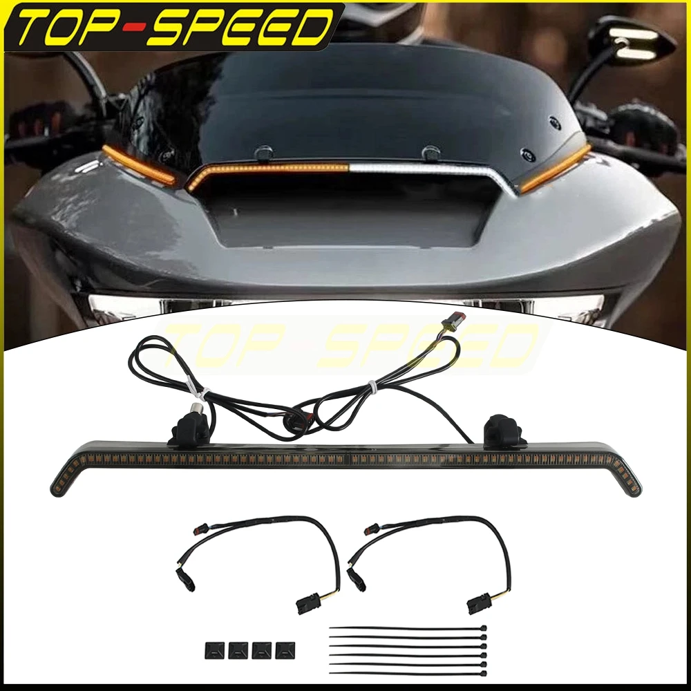 Фото Для Harley Touring Road Glide CVO FLTRXSTSE FLTRXSE FLTRX 24-Up светодиодный центральный светильник на лобовом стекле, указатели поворота, ходовые огни №1