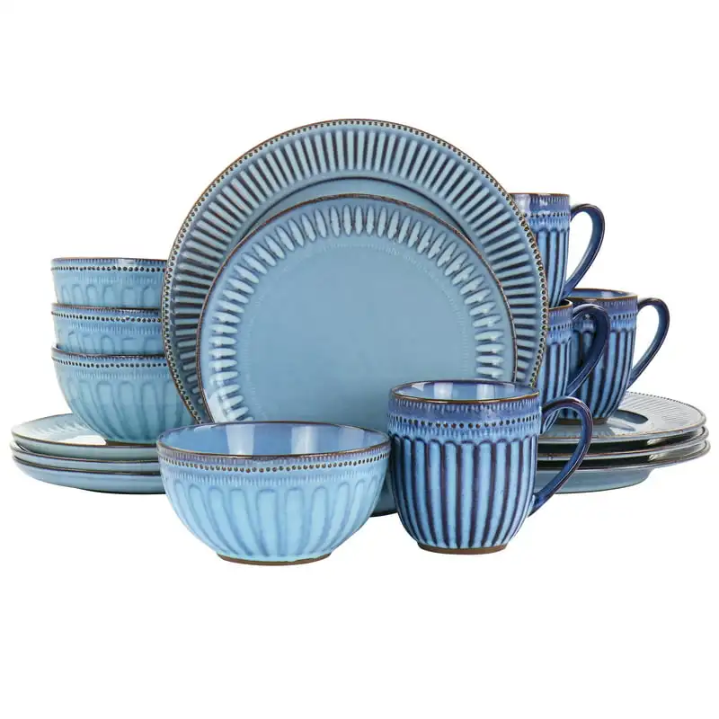 

Mendocino 16 Pieces Stoneware Dinnerware Set in Blue Kitchen Accessories