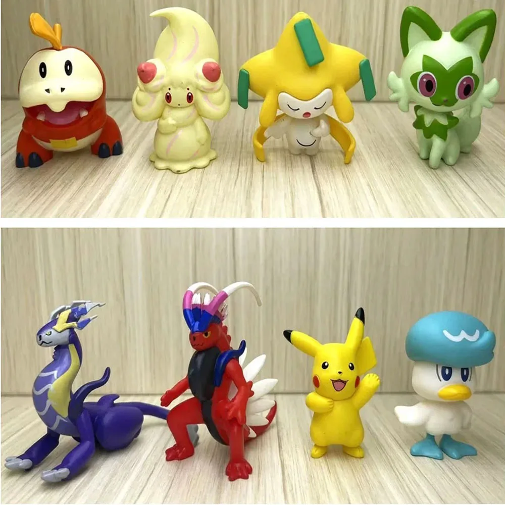 

8 шт./компл. Покемон мини 5 см Пикачу алый и фиолетовая модель корайдона Коллекционная аниме комната Ландшафтные украшения Очаровательное украшение