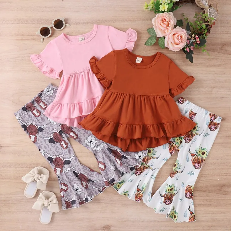 

Baby Girls Clothes Baby Girls Outfits Flare Pants Set Kids Clothes 2PCS Outfits for Girl Solid Color Tops Summer Outfits