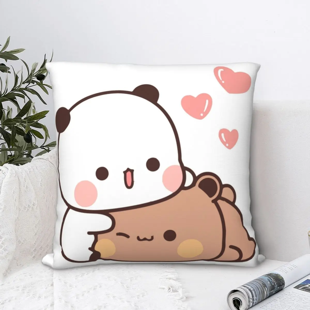 Обнимающая любовь панда медведь квадратная подушка чехол наволочка