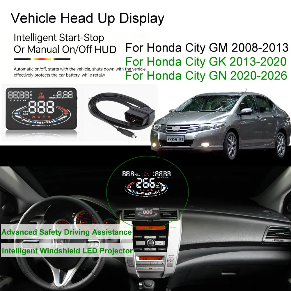 Фото Автомобильный HUD-дисплей (проекционный дисплей) для Honda City GM 2008-2013, GK 2013-2020, GN 2020-2026. Автоэлектроника, аксессуары. №3